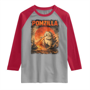Pomzilla Dog Japanese Art Raglan Shirt Retro Vintage Dog Lover Pomeranian Pom Monster Kaiju TS10 Sport Gray Red Print Your Wear