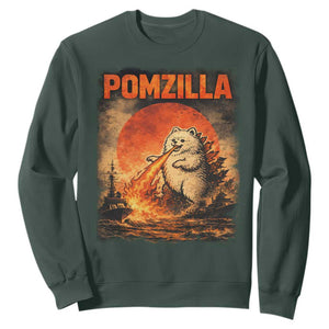 Pomzilla Dog Japanese Art Sweatshirt Retro Vintage Dog Lover Pomeranian Pom Monster Kaiju TS10 Dark Forest Green Print Your Wear