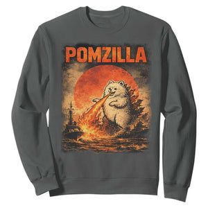 Pomzilla Dog Japanese Art Sweatshirt Retro Vintage Dog Lover Pomeranian Pom Monster Kaiju TS10 Dark Heather Print Your Wear