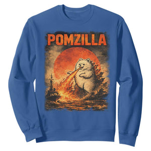 Pomzilla Dog Japanese Art Sweatshirt Retro Vintage Dog Lover Pomeranian Pom Monster Kaiju TS10 Royal Blue Print Your Wear