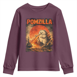 Pomzilla Dog Japanese Art Youth Sweatshirt Retro Vintage Dog Lover Pomeranian Pom Monster Kaiju TS10 Maroon Print Your Wear