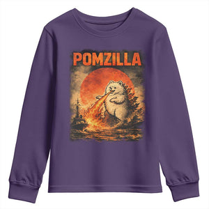 Pomzilla Dog Japanese Art Youth Sweatshirt Retro Vintage Dog Lover Pomeranian Pom Monster Kaiju TS10 Purple Print Your Wear