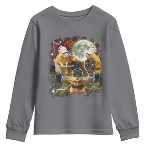 Hamster Deadlift Youth Sweatshirt Funny Cute Rat Fitness Gym Weightlifting Meme TS10 Charcoal Print Your Wear