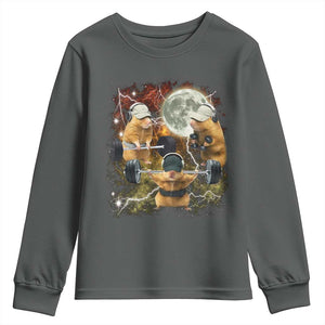Hamster Deadlift Youth Sweatshirt Funny Cute Rat Fitness Gym Weightlifting Meme TS10 Dark Heather Print Your Wear