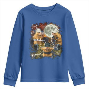 Hamster Deadlift Youth Sweatshirt Funny Cute Rat Fitness Gym Weightlifting Meme TS10 Royal Blue Print Your Wear