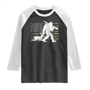 Bigfoot Camo Deer Hunting Raglan Shirt Camo USA Flag Buck Season Sasquatch TS10 Black White Print Your Wear