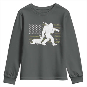 Bigfoot Camo Deer Hunting Youth Sweatshirt Camo USA Flag Buck Season Sasquatch TS10 Dark Heather Print Your Wear