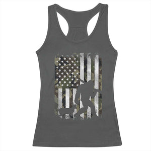 Bigfoot Deer Hunting Racerback Tank Top Camo US Flag Deer Elk Buck Hunting Hunter Dad TS10 Dark Heather Print Your Wear