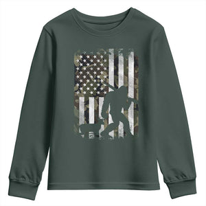 Bigfoot Deer Hunting Youth Sweatshirt Camo US Flag Deer Elk Buck Hunting Hunter Dad TS10 Dark Forest Green Print Your Wear