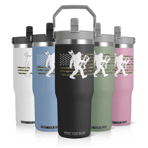Bow Hunting Archer Bigfoot Flip Straw Tumbler Sasquatch Camo US Flag Hunter Dad TS10 Print Your Wear