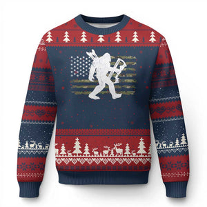 Bow Hunting Archer Bigfoot Ugly Christmas Sweater Sasquatch Camo US Flag Hunter Dad TS10 Navy Red Print Your Wear