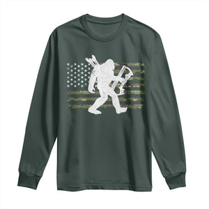 Bow Hunting Archer Bigfoot Long Sleeve Shirt Sasquatch Camo US Flag Hunter Dad TS10 Dark Forest Green Print Your Wear
