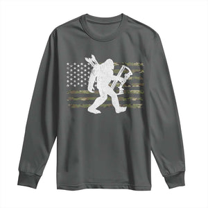 Bow Hunting Archer Bigfoot Long Sleeve Shirt Sasquatch Camo US Flag Hunter Dad TS10 Dark Heather Print Your Wear