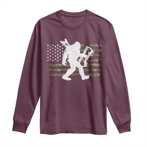 Bow Hunting Archer Bigfoot Long Sleeve Shirt Sasquatch Camo US Flag Hunter Dad TS10 Maroon Print Your Wear