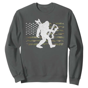 Bow Hunting Archer Bigfoot Sweatshirt Sasquatch Camo US Flag Hunter Dad TS10 Dark Heather Print Your Wear