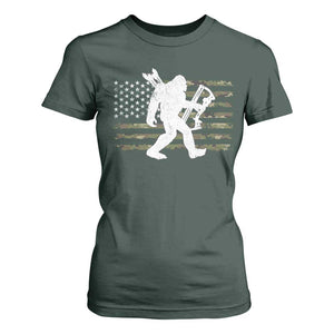 Bow Hunting Archer Bigfoot T Shirt For Women Sasquatch Camo US Flag Hunter Dad TS10 Dark Forest Green Print Your Wear