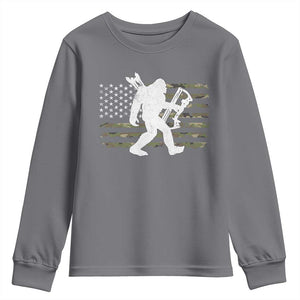 Bow Hunting Archer Bigfoot Youth Sweatshirt Sasquatch Camo US Flag Hunter Dad TS10 Charcoal Print Your Wear