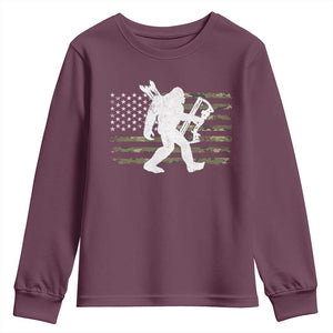 Bow Hunting Archer Bigfoot Youth Sweatshirt Sasquatch Camo US Flag Hunter Dad TS10 Maroon Print Your Wear