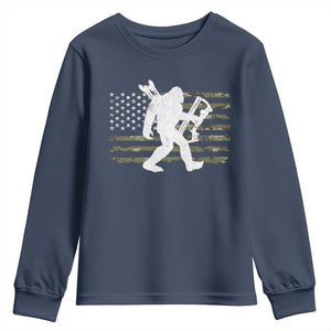 Bow Hunting Archer Bigfoot Youth Sweatshirt Sasquatch Camo US Flag Hunter Dad TS10 Navy Print Your Wear