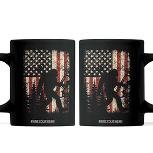 Bow Hunting Bigfoot America Flag Coffee Mug Patriotic Sasquatch With Archer Hunter Dad TS10 Black Print Your Wear