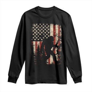 Bow Hunting Bigfoot America Flag Long Sleeve Shirt Patriotic Sasquatch With Archer Hunter Dad TS10 Black Print Your Wear