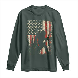 Bow Hunting Bigfoot America Flag Long Sleeve Shirt Patriotic Sasquatch With Archer Hunter Dad TS10 Dark Forest Green Print Your Wear