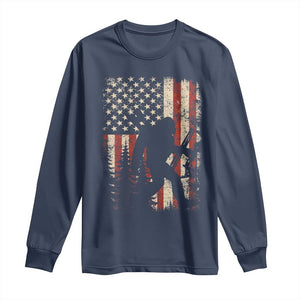 Bow Hunting Bigfoot America Flag Long Sleeve Shirt Patriotic Sasquatch With Archer Hunter Dad TS10 Navy Print Your Wear