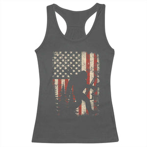Bow Hunting Bigfoot America Flag Racerback Tank Top Patriotic Sasquatch With Archer Hunter Dad TS10 Dark Heather Print Your Wear