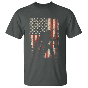 Bow Hunting Bigfoot America Flag T Shirt Patriotic Sasquatch With Archer Hunter Dad TS10 Dark Heather Print Your Wear