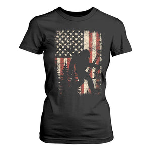 Bow Hunting Bigfoot America Flag T Shirt For Women Patriotic Sasquatch With Archer Hunter Dad TS10 Black Print Your Wear
