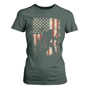 Bow Hunting Bigfoot America Flag T Shirt For Women Patriotic Sasquatch With Archer Hunter Dad TS10 Dark Forest Green Print Your Wear