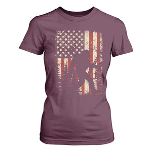 Bow Hunting Bigfoot America Flag T Shirt For Women Patriotic Sasquatch With Archer Hunter Dad TS10 Maroon Print Your Wear