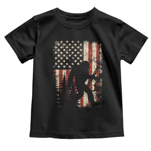 Bow Hunting Bigfoot America Flag Toddler T Shirt Patriotic Sasquatch With Archer Hunter Dad TS10 Black Print Your Wear