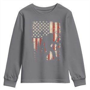 Bow Hunting Bigfoot America Flag Youth Sweatshirt Patriotic Sasquatch With Archer Hunter Dad TS10 Charcoal Print Your Wear