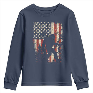 Bow Hunting Bigfoot America Flag Youth Sweatshirt Patriotic Sasquatch With Archer Hunter Dad TS10 Navy Print Your Wear
