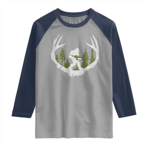 Bigfoot Gun Owner Raglan Shirt Retro Deer Hunting Sasquatch Hunter Dad TS10 Sport Gray Navy Print Your Wear