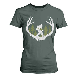 Bigfoot Gun Owner T Shirt For Women Retro Deer Hunting Sasquatch Hunter Dad TS10 Dark Forest Green Print Your Wear
