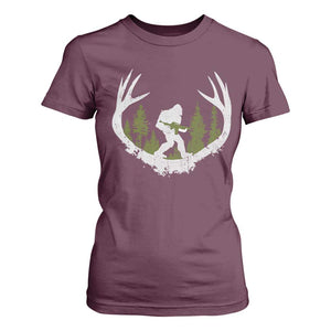 Bigfoot Gun Owner T Shirt For Women Retro Deer Hunting Sasquatch Hunter Dad TS10 Maroon Print Your Wear