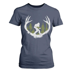 Bigfoot Gun Owner T Shirt For Women Retro Deer Hunting Sasquatch Hunter Dad TS10 Navy Print Your Wear