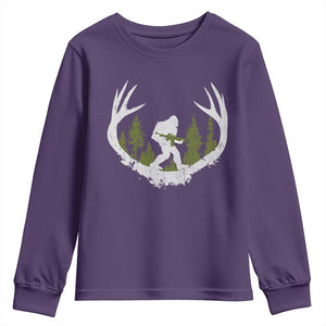 Bigfoot Gun Owner Youth Sweatshirt Retro Deer Hunting Sasquatch Hunter Dad TS10 Purple Print Your Wear
