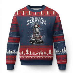 Funny Tis But A Scratch Medieval Warrior Knight Ugly Christmas Sweater Funny Gift Sarcastic Quote TS10 Navy Red Print Your Wear