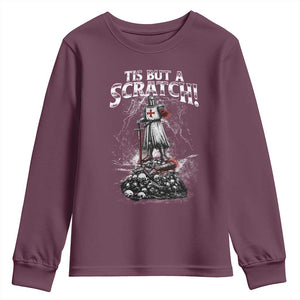 Funny Tis But A Scratch Medieval Warrior Knight Youth Sweatshirt Funny Gift Sarcastic Quote TS10 Maroon Print Your Wear