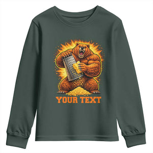 Personalized BF Angry Bear Grating Cheese Youth Sweatshirt Custom Text Football Fans TS10 Dark Forest Green Print Your Wear