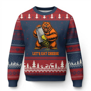 Angry Bear Grating Let's Eat Cheese Ugly Christmas Sweater CFB Game Day Sport Fan TS10 Navy Red Print Your Wear