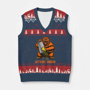 Angry Bear Grating Let's Eat Cheese V-Neck Knit Sweater Vest CFB Game Day Sport Fan TS10 Navy Red Print Your Wear