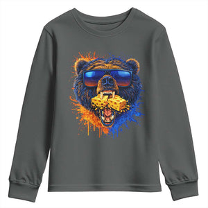 Angry Bear Lets Eat Cheese Youth Sweatshirt CFB Game Day Sport Fan TS10 Dark Heather Print Your Wear