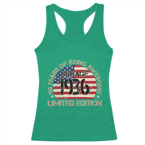 90th Birthday Racerback Tank Top Vintage 1936 90 Year Old Birthday USA Flag TS10 Irish Green Print Your Wear