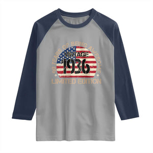 90th Birthday Raglan Shirt Vintage 1936 90 Year Old Birthday USA Flag TS10 Sport Gray Navy Print Your Wear