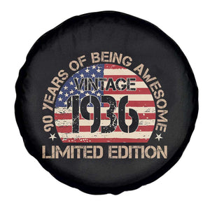 90th Birthday Spare Tire Cover Vintage 1936 90 Year Old Birthday USA Flag TS10 Print Your Wear