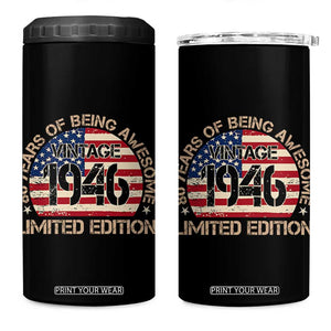 80th Birthday 4 in 1 Can Cooler Tumbler Vintage 1946 80 Year Old Birthday USA Flag TS10 One Size: 16 oz Black Print Your Wear